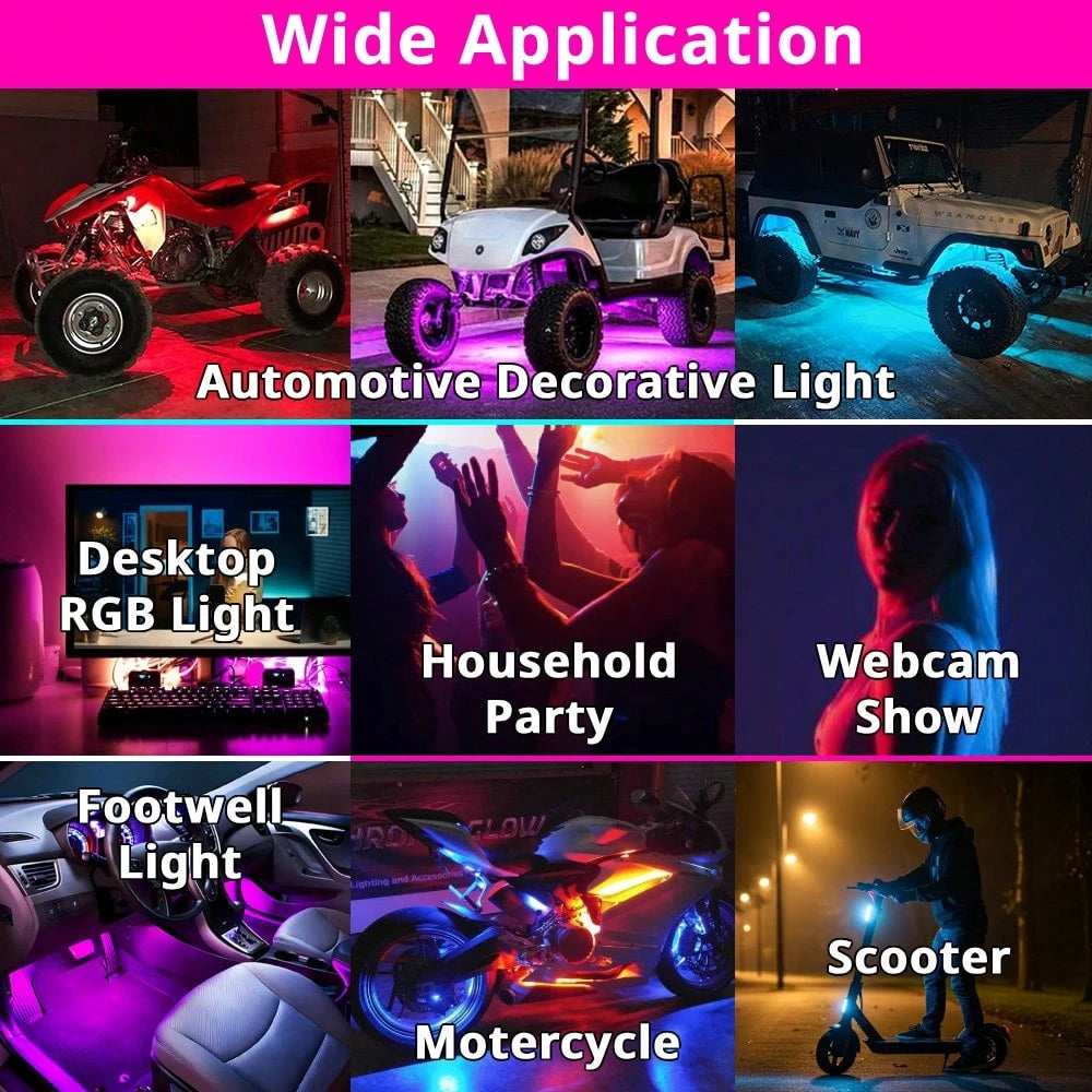 Tutu Car Led Light Set Of 4 Rechargeable RGB Car Footwell Lights Wireless Remote Control Interior Ambient LED Accent Lamps 8 Colors 10 Modes No Wiring Waterproof Front Rear Seat Floor Console Glow For
