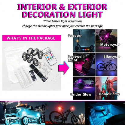 Tutu Car Led Light Set Of 4 Rechargeable RGB Car Footwell Lights Wireless Remote Control Interior Ambient LED Accent Lamps 8 Colors 10 Modes No Wiring Waterproof Front Rear Seat Floor Console Glow For