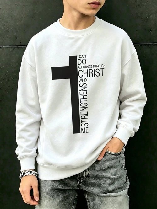 Tween Boy Warm Crewneck Sweatshirt, Kids' Autumn/Winter Long Sleeve Top, Student Casual Wear, Street/Casual/Designer/Daily/Sporty/Fashion/Preppy