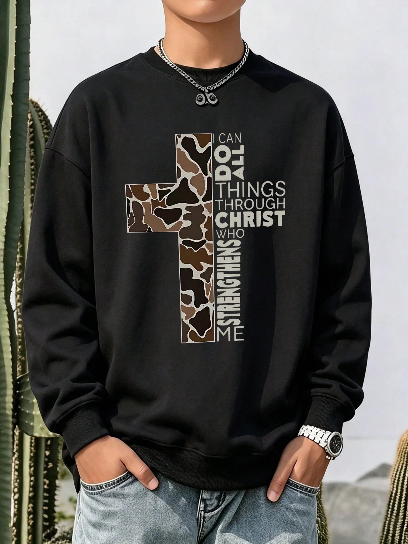 Tween Boy Warm Crewneck Sweatshirt, Kids' Autumn/Winter Long Sleeve Top, Student Casual Wear, Street/Casual/Designer/Daily/Sporty/Fashion/Preppy