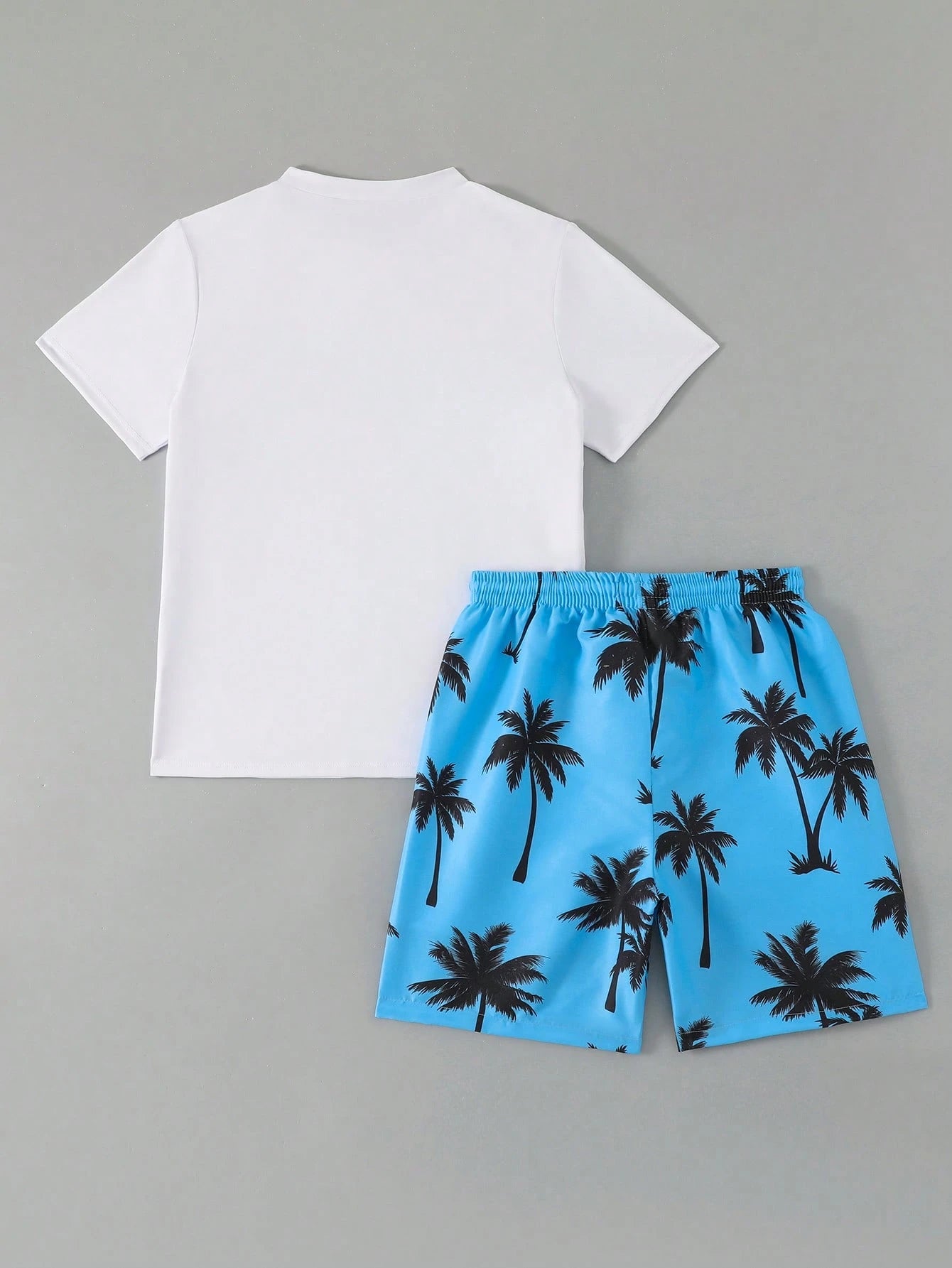 Tween Boys 2 Pieces Swimwear Set,White Funny Graphic Print Top And Swim Trunks,Summer Beach Vacation Holiday Rash Guard,Casual Cool Pool Outfits