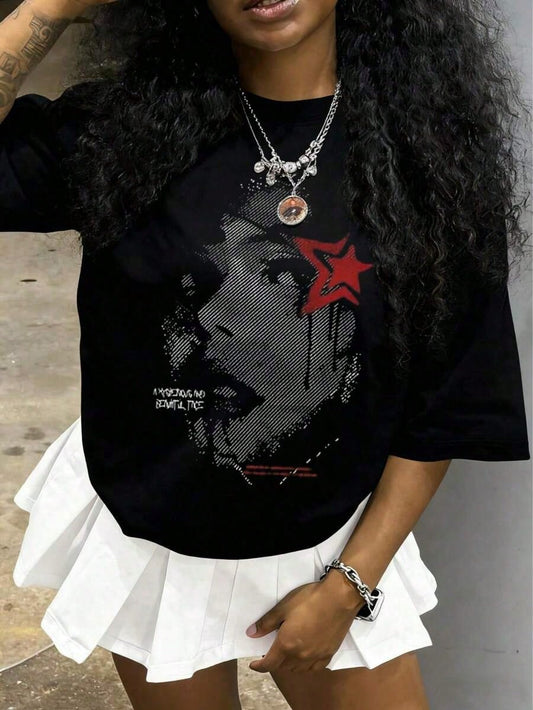 Tween Girl Cotten Clothes,Y2K-Inspired Letter Print T-Shirt- Casual Crew Neck, Short Sleeve, Machine Washable- Perfect For Spring/Summer/Fall,Fashion, Streetwear, Unisex, Men, Women