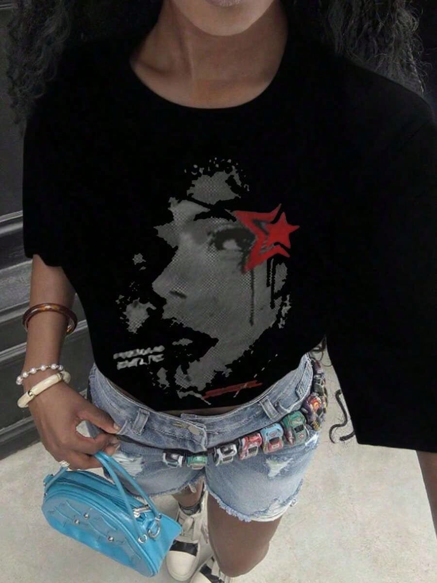 Tween Girl Cotten Clothes,Y2K-Inspired Letter Print T-Shirt- Casual Crew Neck, Short Sleeve, Machine Washable- Perfect For Spring/Summer/Fall,Fashion, Streetwear, Unisex, Men, Women