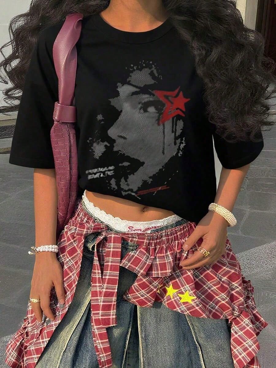 Tween Girl Cotten Clothes,Y2K-Inspired Letter Print T-Shirt- Casual Crew Neck, Short Sleeve, Machine Washable- Perfect For Spring/Summer/Fall,Fashion, Streetwear, Unisex, Men, Women