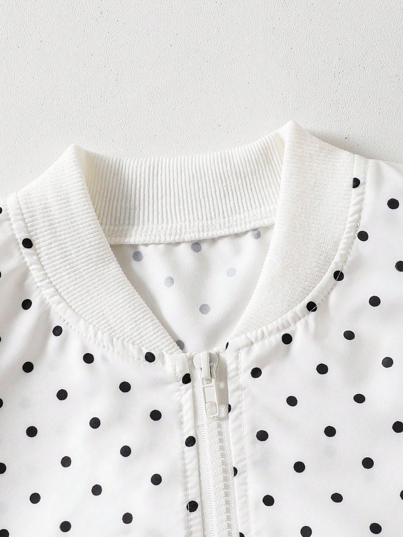 Tween Girls Gray Knit Long Sleeve Polka Dot Print Short Baseball Zip Up Jacket, Thin Autumn Style, Casual, Back To School, Outfit