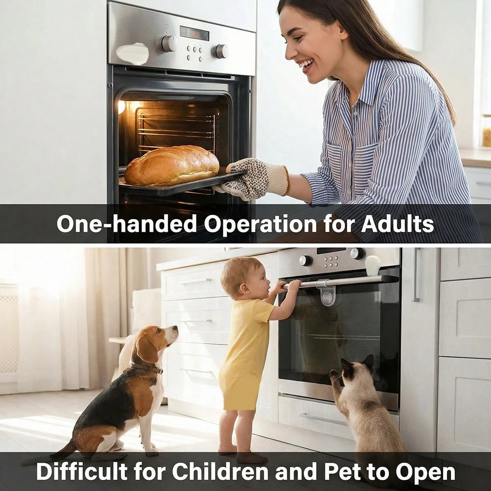 TWO DADS 1pc Child Safety Lock Oven Lock Heat-Resistant Material Easy To Install And Use No Tools Required Prevent Burns For Babies Suitable For Oven Use Kitchen Safety Product Grey/Black/Beige