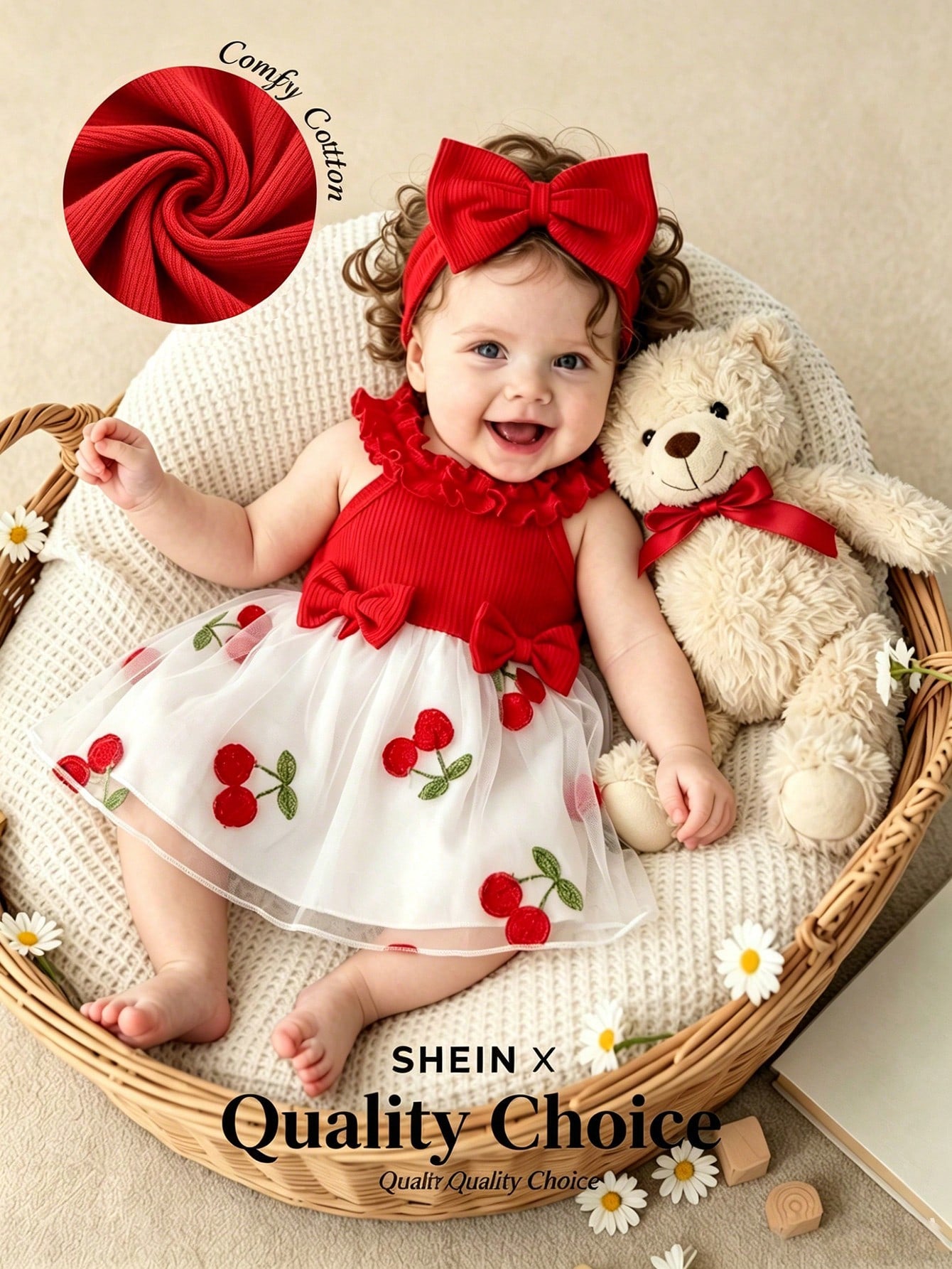 Two Newborn Baby Girls, Summer Romance, Sweetness, And Cuteness. White Knitted Pit Stripe, Ruffle Edge, Suspender, Flower Embroidery, Waist Decoration, Lace Mesh Dress, Butterfly Machine Headban
