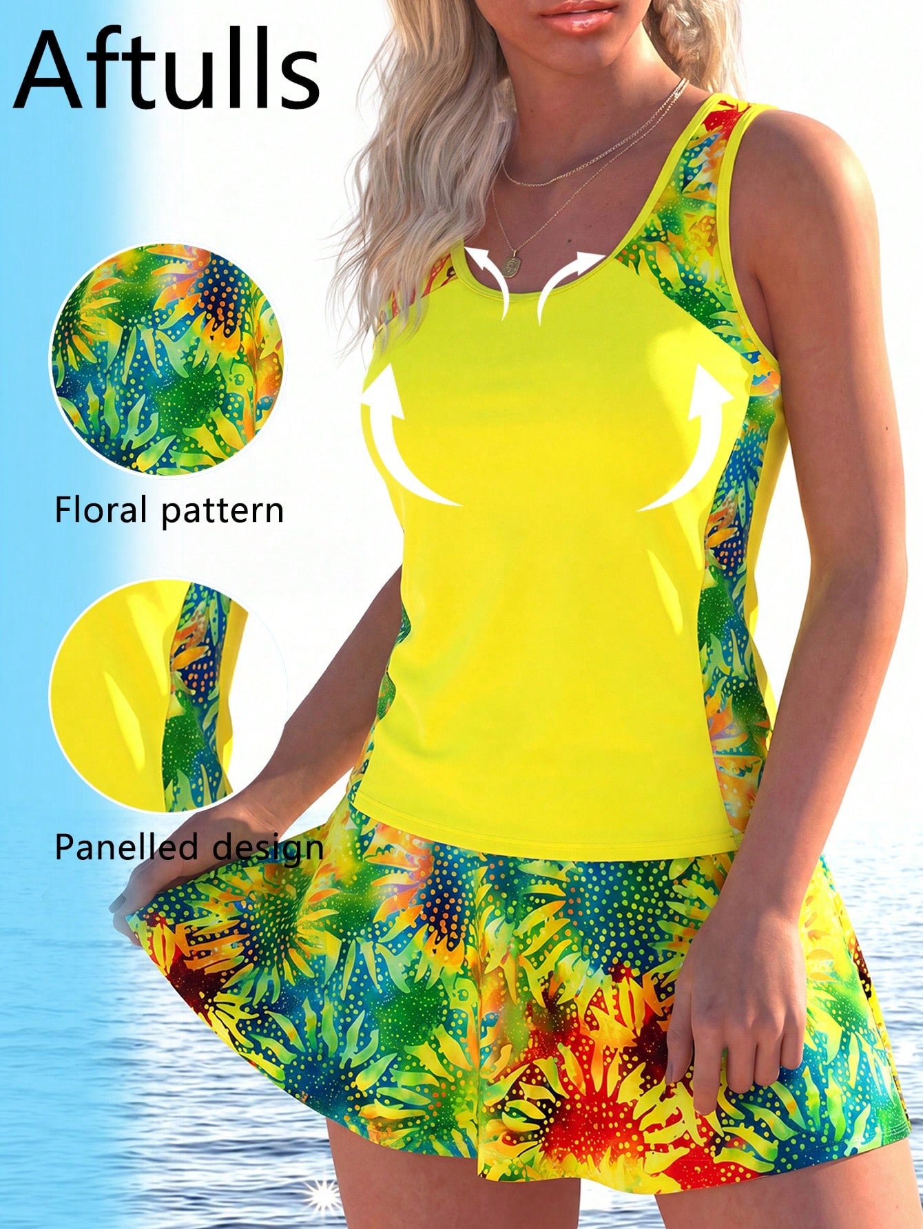 Two Piece Set Women Casual Knitted Fabric Knot Contrast Binding Bathing Suit Vacation Beach Summer