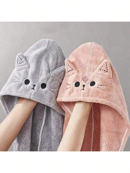 Ultra-Fine Fiber Quick-Drying Water-Absorbing Cat-Shaped Hair Turban, Suitable For Long Curly Hair, Anti-Static Gentle Hair Care, Applicable For Home, SPA, Salon, Sports And Travel