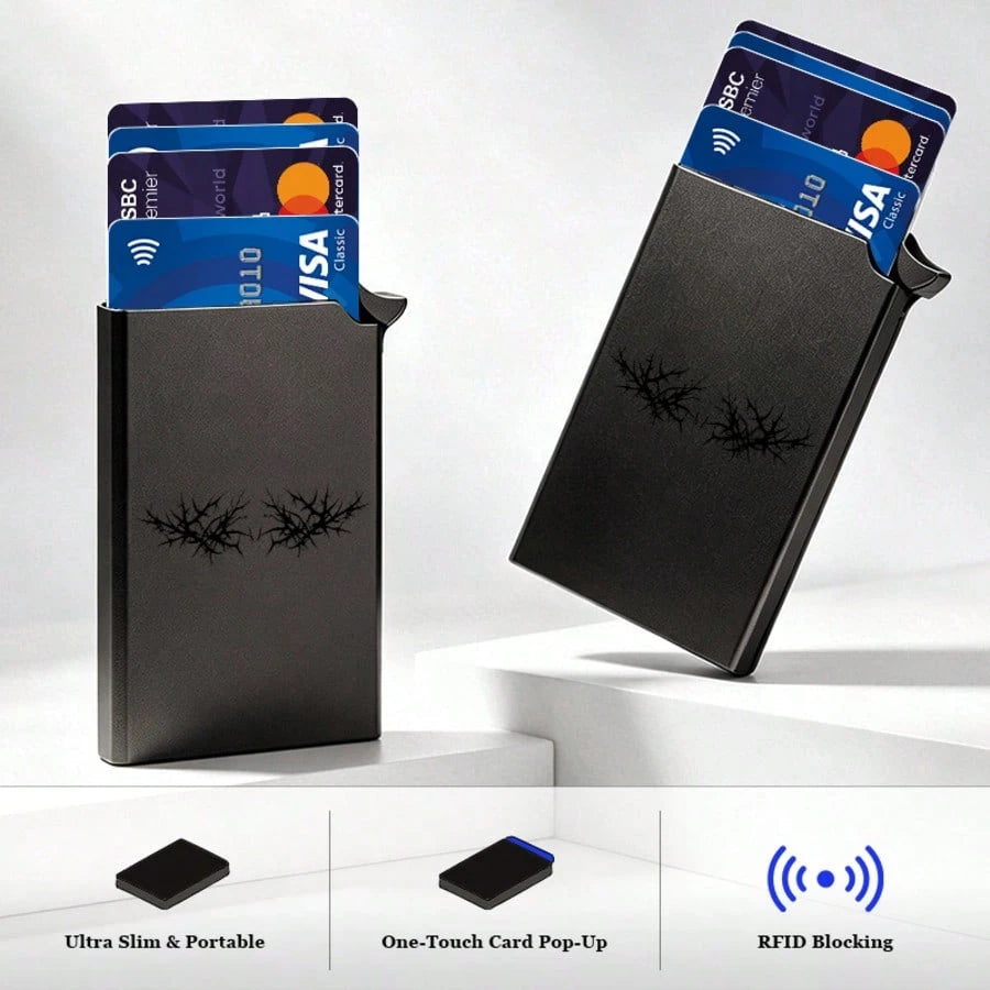 Ultra-Thin Metal RFID-Blocking Card Holder With Deer Antler Print, Automatic Pop-Up Textured Credit Card Wallet