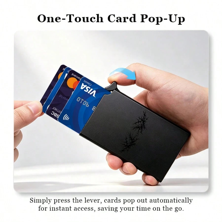 Ultra-Thin Metal RFID-Blocking Card Holder With Deer Antler Print, Automatic Pop-Up Textured Credit Card Wallet