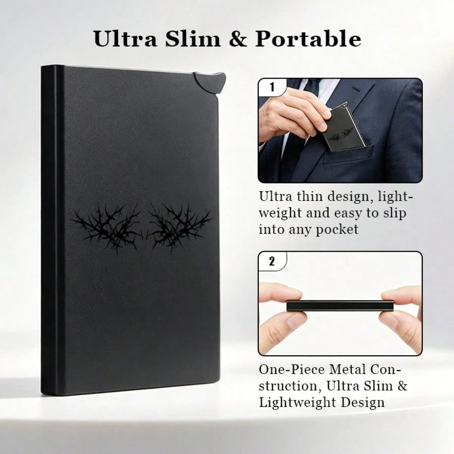 Ultra-Thin Metal RFID-Blocking Card Holder With Deer Antler Print, Automatic Pop-Up Textured Credit Card Wallet