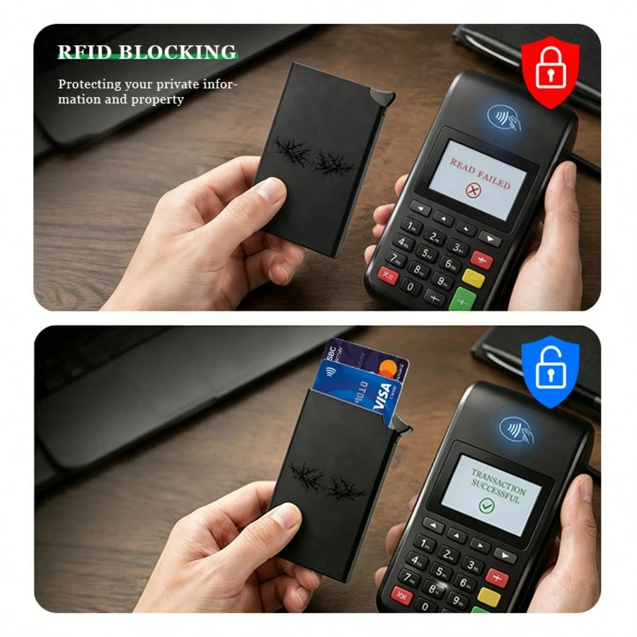 Ultra-Thin Metal RFID-Blocking Card Holder With Deer Antler Print, Automatic Pop-Up Textured Credit Card Wallet