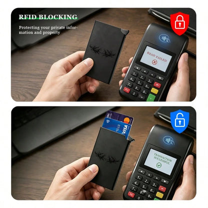 Ultra-Thin Metal RFID-Blocking Card Holder With Deer Antler Print, Automatic Pop-Up Textured Credit Card Wallet