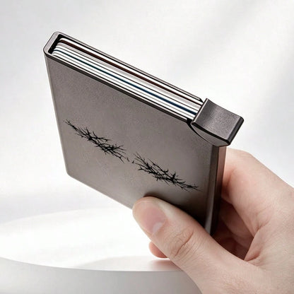 Ultra-Thin Metal RFID-Blocking Card Holder With Deer Antler Print, Automatic Pop-Up Textured Credit Card Wallet