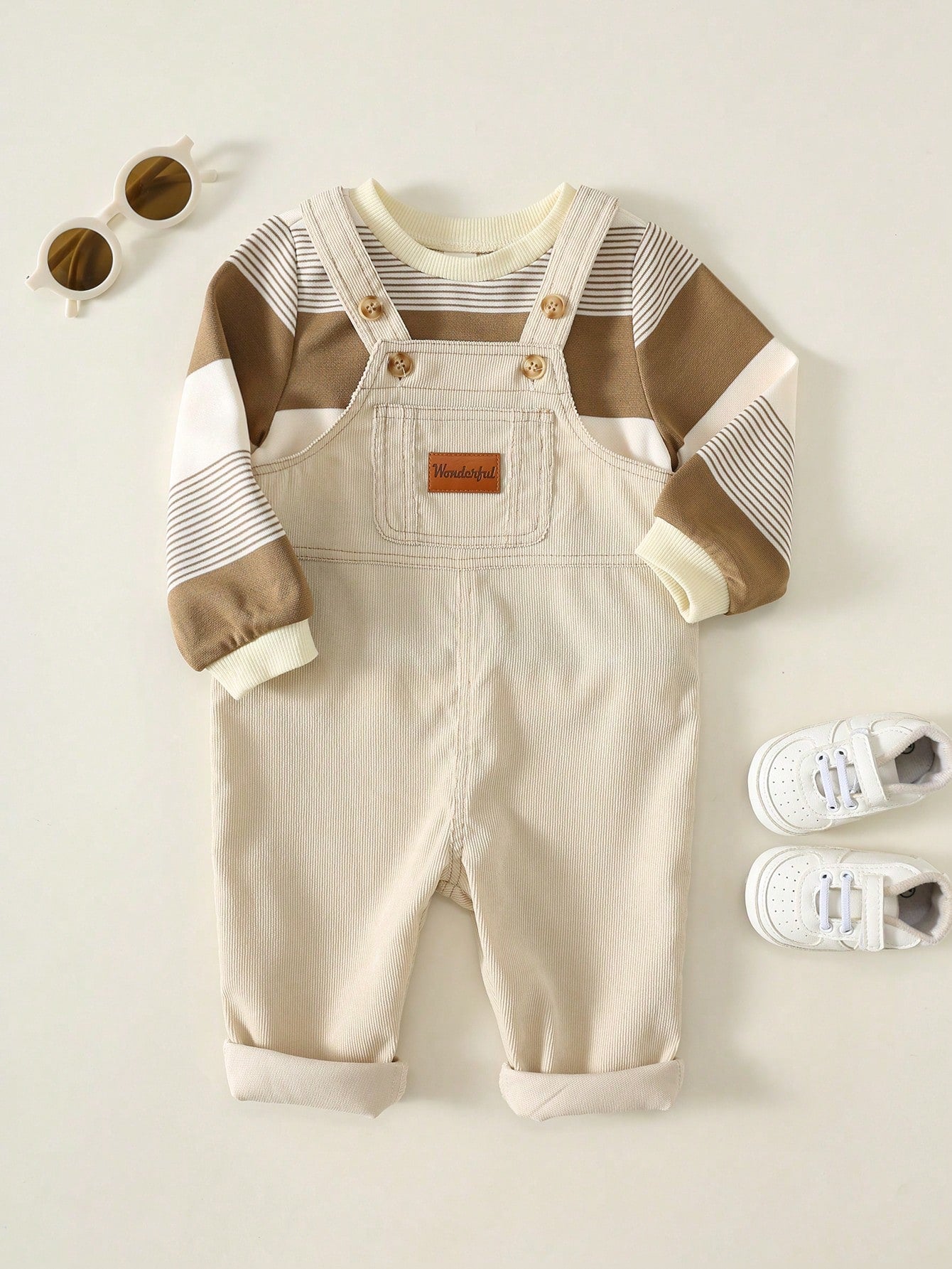 Unisex Baby Boy/Girl, Toddler 2pcs Autumn/Winter Casual Cute Striped Sweatshirt Set, Corduroy Overalls, Baby Winter Clothes/Outfit Set, Halloween