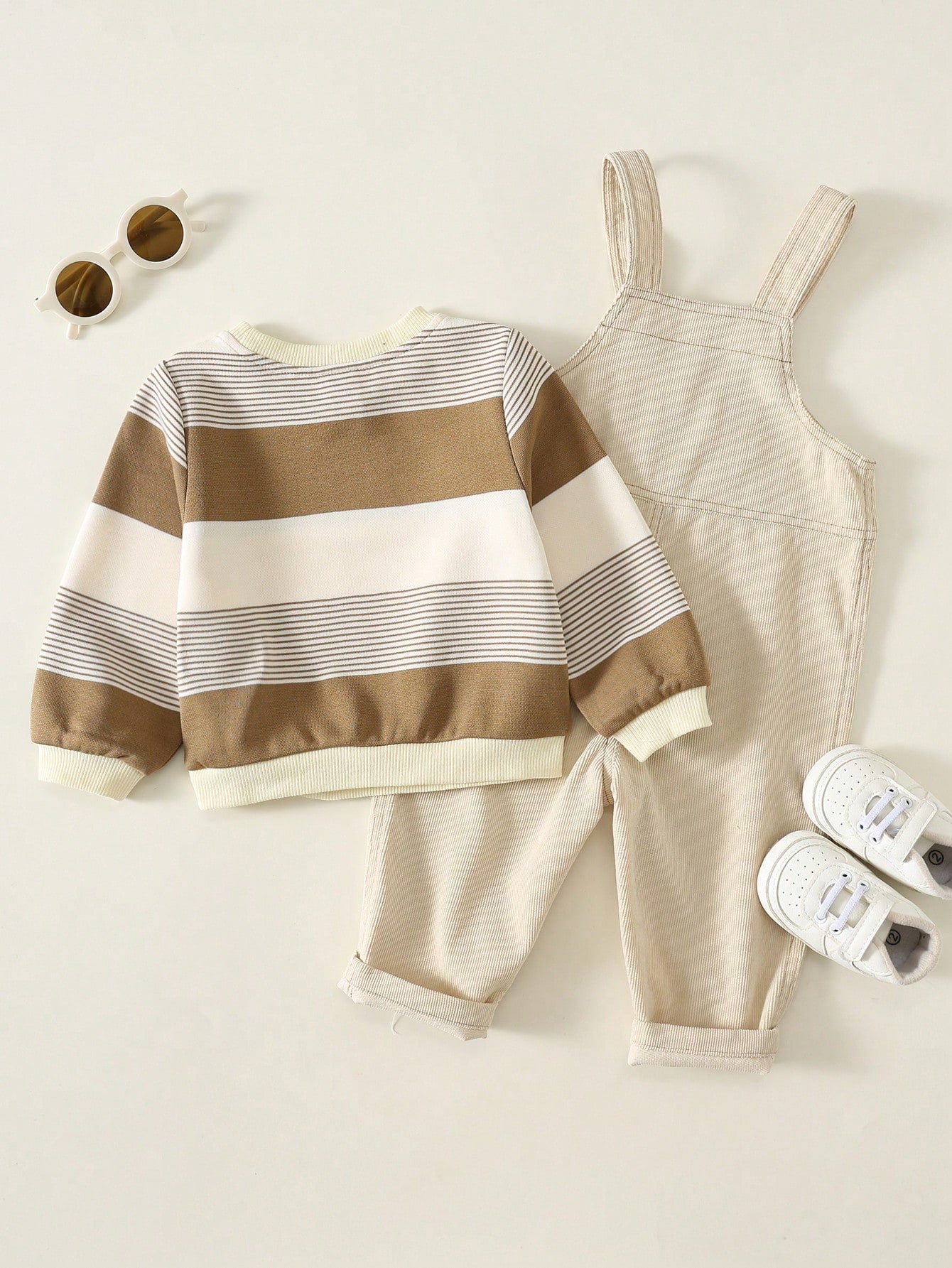 Unisex Baby Boy/Girl, Toddler 2pcs Autumn/Winter Casual Cute Striped Sweatshirt Set, Corduroy Overalls, Baby Winter Clothes/Outfit Set, Halloween