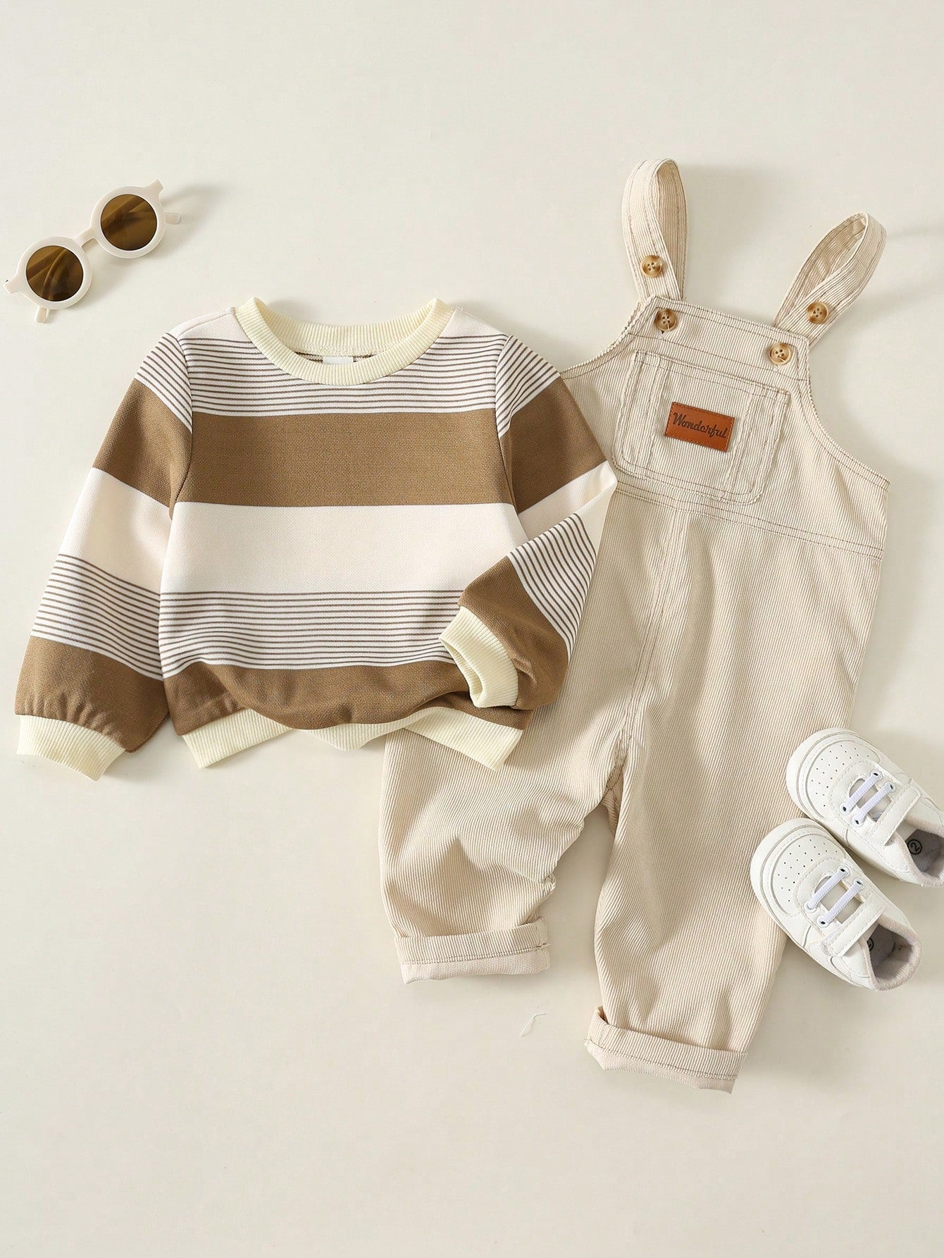Unisex Baby Boy/Girl, Toddler 2pcs Autumn/Winter Casual Cute Striped Sweatshirt Set, Corduroy Overalls, Baby Winter Clothes/Outfit Set, Halloween