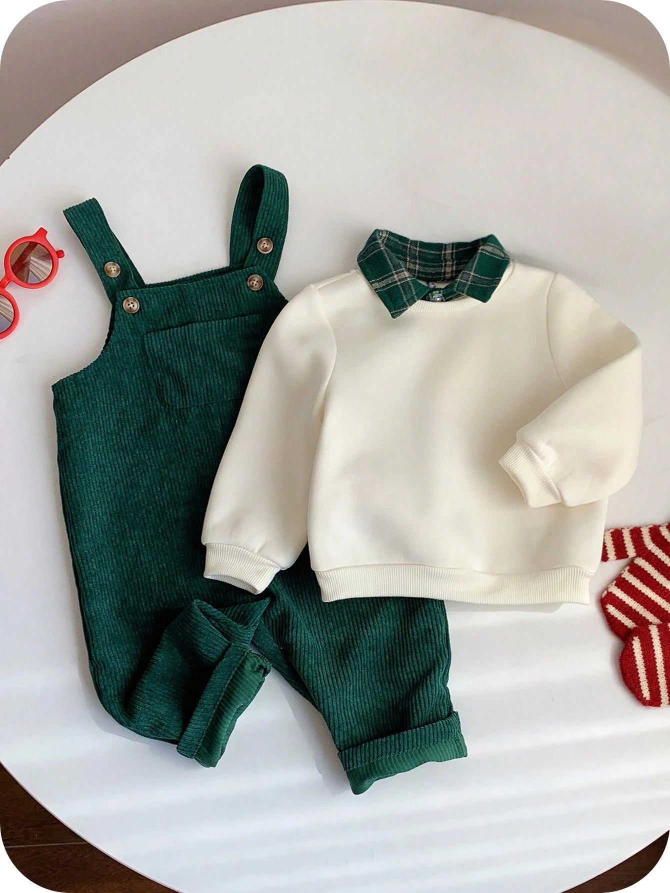 Unisex Baby Boy/Girl, Toddler 2pcs Autumn/Winter Casual Cute Striped Sweatshirt Set, Corduroy Overalls, Baby Winter Clothes/Outfit Set, Halloween