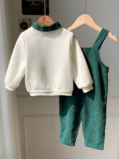Unisex Baby Boy/Girl, Toddler 2pcs Autumn/Winter Casual Cute Striped Sweatshirt Set, Corduroy Overalls, Baby Winter Clothes/Outfit Set, Halloween