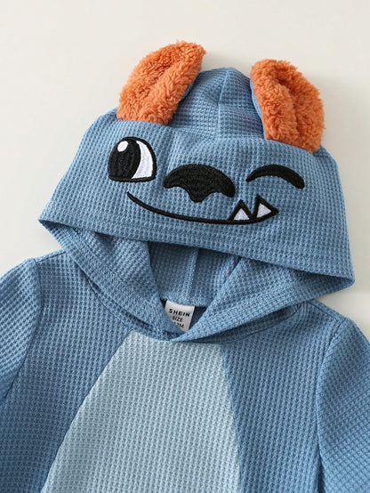 Unisex Newborn Baby Boy/Girl Cute 3D Big Ear Design Hooded Short Sleeve Romper Set,Outfit Boy Clothes Suit Waffle Knit