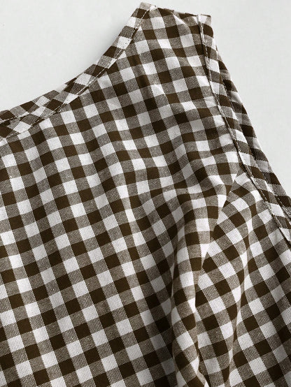 Unity Retro Plaid Round Neck Design Sense College Style Sexy Girl Sleeveless Shirt, Summer New Tie-Up Slim Fit Delicate Sweet Girl Vibe Women Blouse