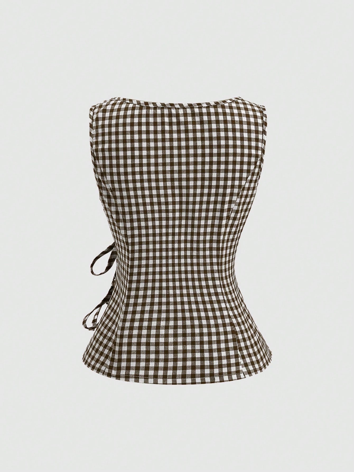 Unity Retro Plaid Round Neck Design Sense College Style Sexy Girl Sleeveless Shirt, Summer New Tie-Up Slim Fit Delicate Sweet Girl Vibe Women Blouse