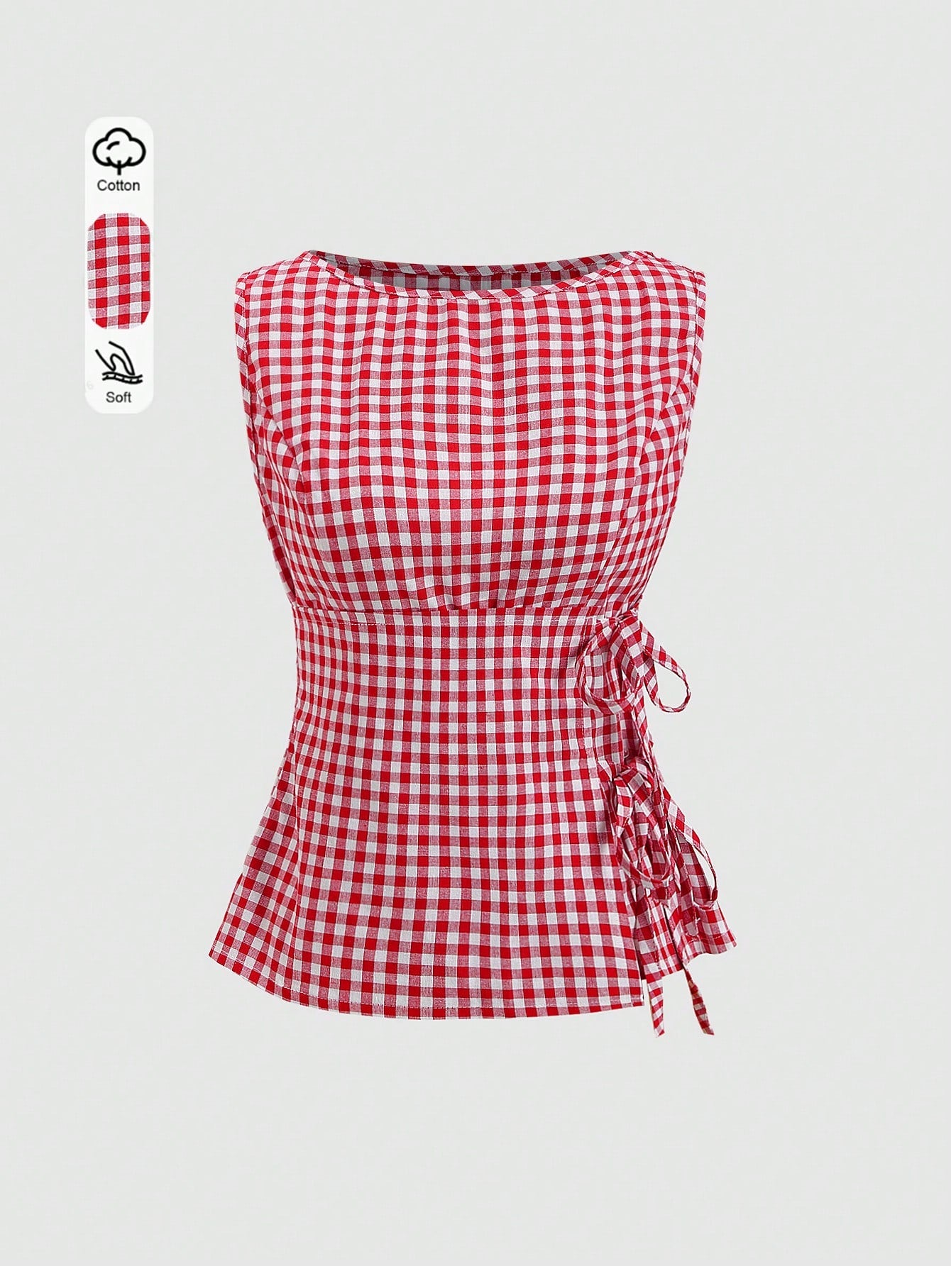 Unity Retro Plaid Round Neck Design Sense College Style Sexy Girl Sleeveless Shirt, Summer New Tie-Up Slim Fit Delicate Sweet Girl Vibe Women Blouse