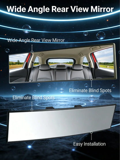 Universal 11.81 Inch Panoramic Convex Real View Mirror For Car SUV Trucks Reversible Passengers High-Quality Glass Anti-Fall Design Easy Install Rearview Mirror