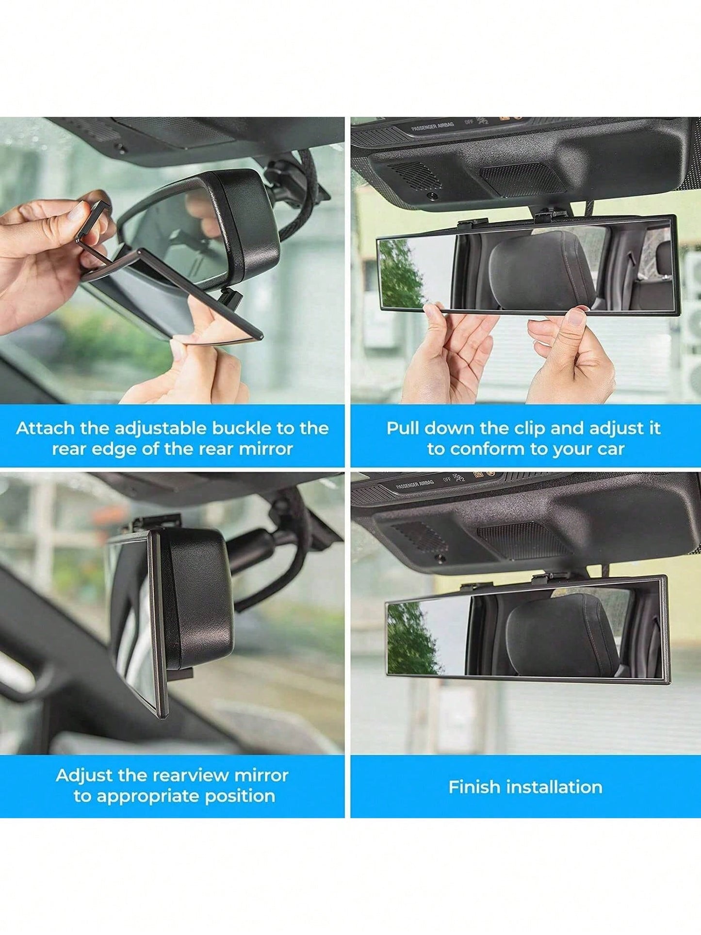 Universal 11.81 Inch Panoramic Convex Real View Mirror For Car SUV Trucks Reversible Passengers High-Quality Glass Anti-Fall Design Easy Install Rearview Mirror