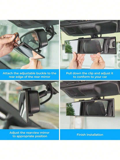 Universal 11.81 Inch Panoramic Convex Real View Mirror For Car SUV Trucks Reversible Passengers High-Quality Glass Anti-Fall Design Easy Install Rearview Mirror
