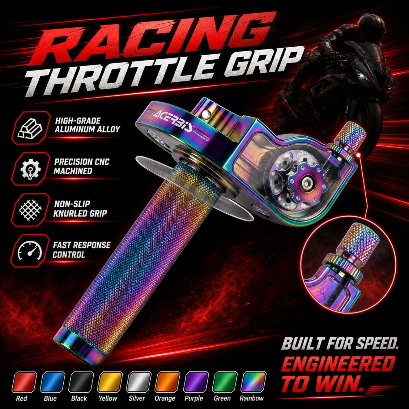 Universal 22mm (7/8") CNC Visual Throttle Handle, Quick Twist Throttle Grip Assembly With Visual Design, Suitable For KLX CRF EXC 50cc-250cc Off-Road Mini Motorcycle ATV Motorcycle