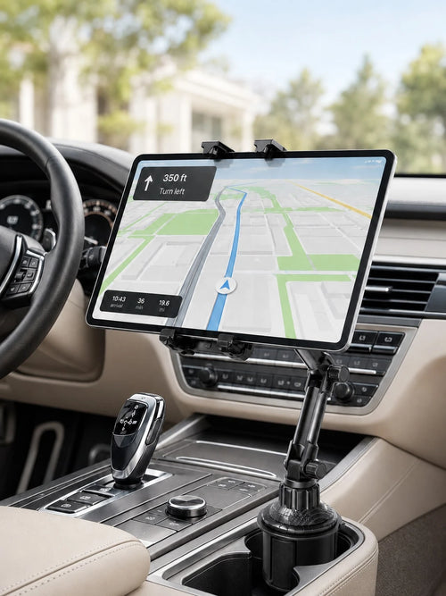 Universal Car Cup Holder Phone & Tablet Mount, Telescopic Rotating Cup Slot Navigation Stand With Spring Tension Clip, Anti-Slip & Anti-Vibration, Compatible With Smartphones, GPS And Tablets Up To 12