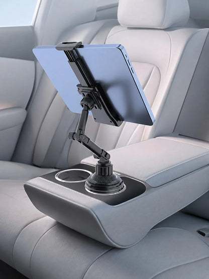 Universal Car Cup Holder Phone & Tablet Mount, Telescopic Rotating Cup Slot Navigation Stand With Spring Tension Clip, Anti-Slip & Anti-Vibration, Compatible With Smartphones, GPS And Tablets Up To 12