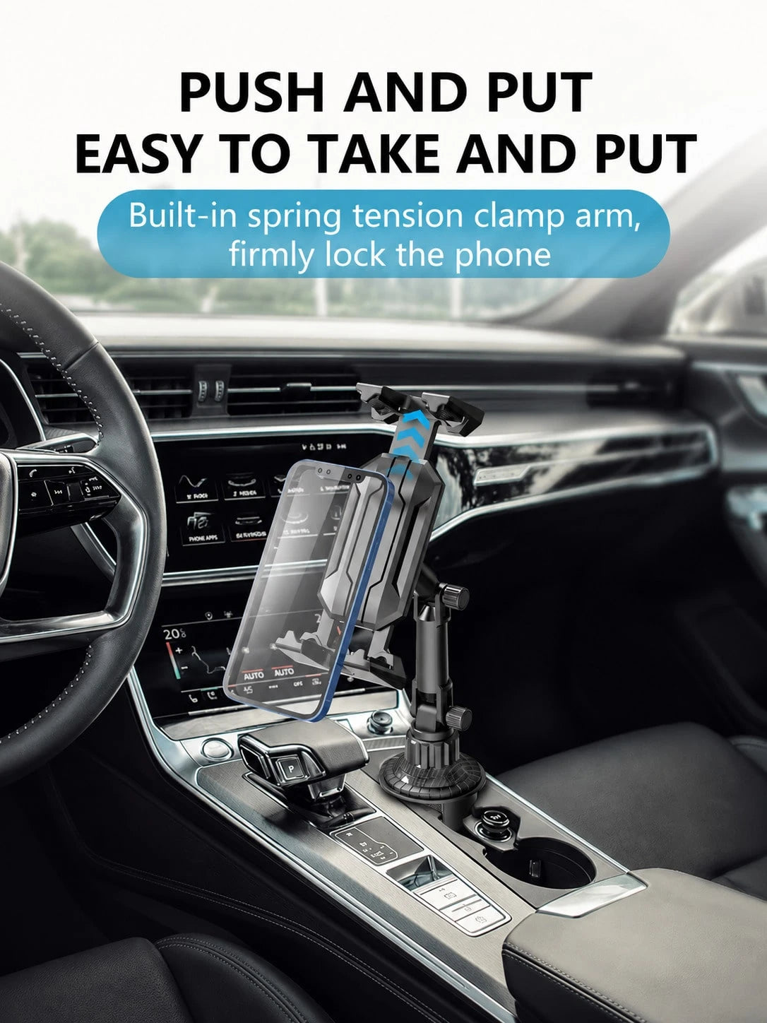 Universal Car Cup Holder Phone & Tablet Mount, Telescopic Rotating Cup Slot Navigation Stand With Spring Tension Clip, Anti-Slip & Anti-Vibration, Compatible With Smartphones, GPS And Tablets Up To 12