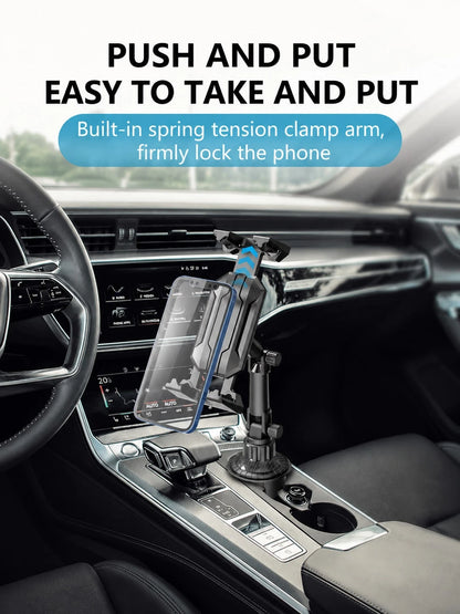 Universal Car Cup Holder Phone & Tablet Mount, Telescopic Rotating Cup Slot Navigation Stand With Spring Tension Clip, Anti-Slip & Anti-Vibration, Compatible With Smartphones, GPS And Tablets Up To 12