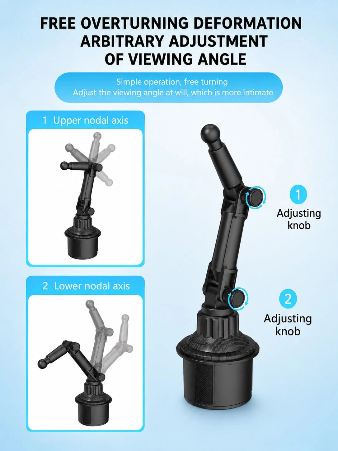 Universal Car Cup Holder Phone & Tablet Mount, Telescopic Rotating Cup Slot Navigation Stand With Spring Tension Clip, Anti-Slip & Anti-Vibration, Compatible With Smartphones, GPS And Tablets Up To 12