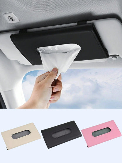 Universal Car Diamond Visor Tissue Box- Multi-Purpose Storage, Can Store Sunglasses, Masks And Other Items, Durable PU Leather, Soft Lining, Hook And Loop Closure, Back Clip Installation, Seat Back C