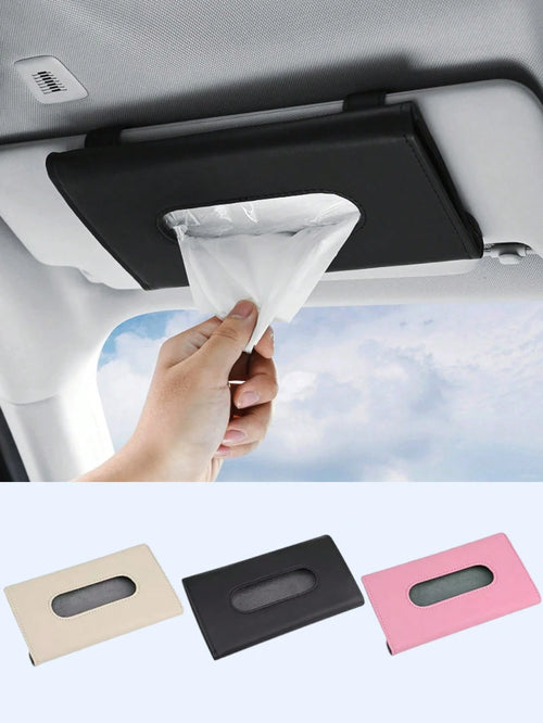 Universal Car Diamond Visor Tissue Box- Multi-Purpose Storage, Can Store Sunglasses, Masks And Other Items, Durable PU Leather, Soft Lining, Hook And Loop Closure, Back Clip Installation, Seat Back C
