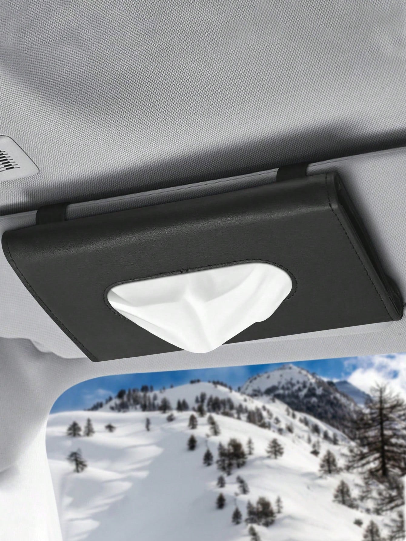 Universal Car Diamond Visor Tissue Box- Multi-Purpose Storage, Can Store Sunglasses, Masks And Other Items, Durable PU Leather, Soft Lining, Hook And Loop Closure, Back Clip Installation, Seat Back C