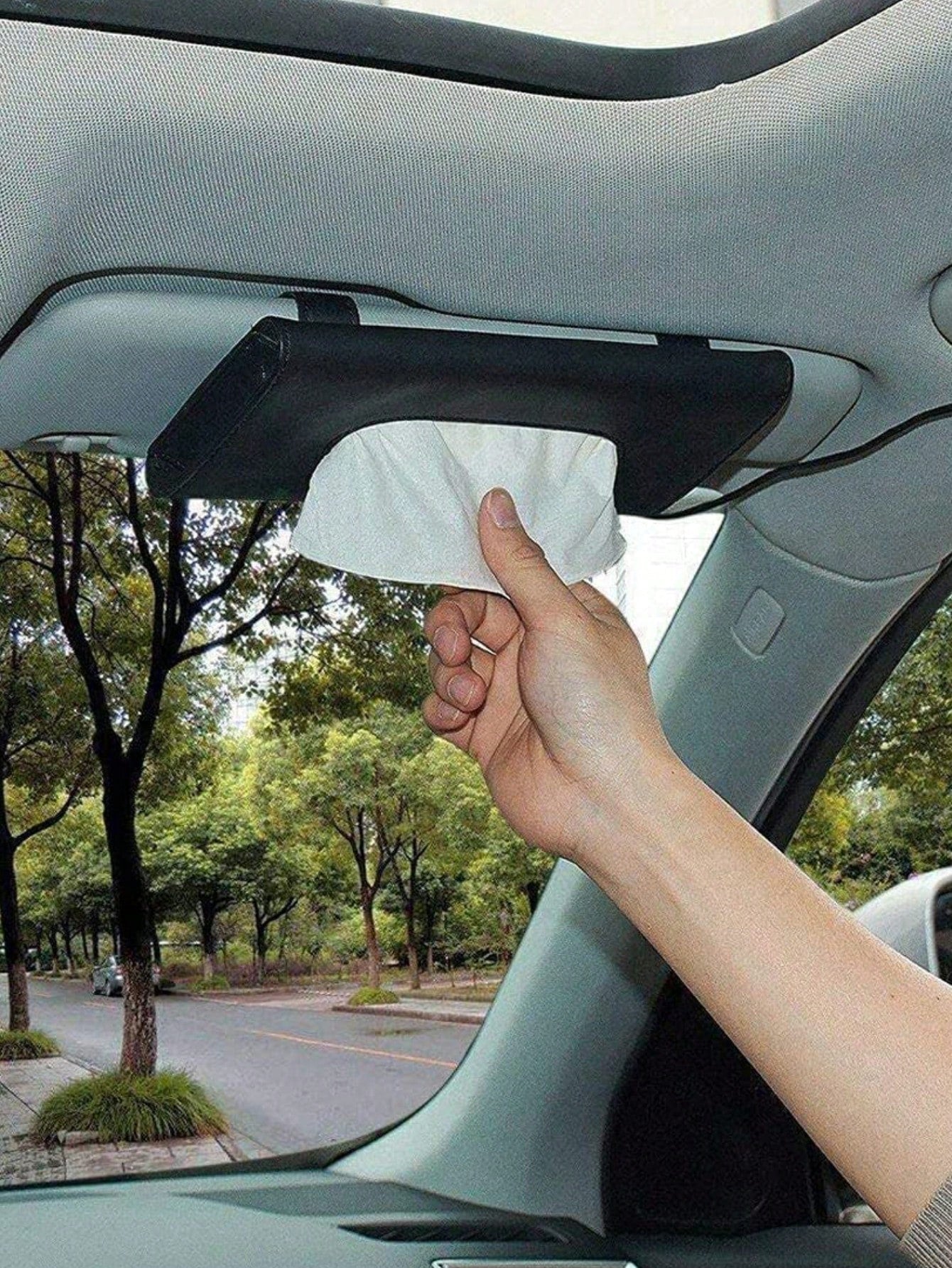 Universal Car Diamond Visor Tissue Box- Multi-Purpose Storage, Can Store Sunglasses, Masks And Other Items, Durable PU Leather, Soft Lining, Hook And Loop Closure, Back Clip Installation, Seat Back C