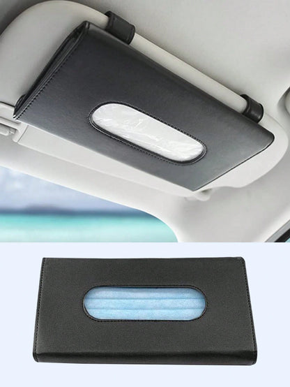 Universal Car Diamond Visor Tissue Box- Multi-Purpose Storage, Can Store Sunglasses, Masks And Other Items, Durable PU Leather, Soft Lining, Hook And Loop Closure, Back Clip Installation, Seat Back C
