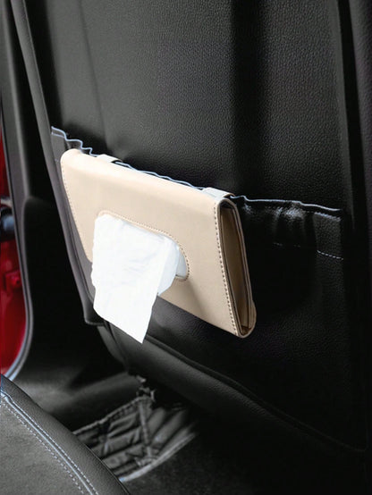 Universal Car Diamond Visor Tissue Box- Multi-Purpose Storage, Can Store Sunglasses, Masks And Other Items, Durable PU Leather, Soft Lining, Hook And Loop Closure, Back Clip Installation, Seat Back C