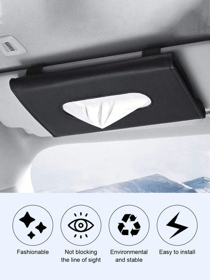 Universal Car Diamond Visor Tissue Box- Multi-Purpose Storage, Can Store Sunglasses, Masks And Other Items, Durable PU Leather, Soft Lining, Hook And Loop Closure, Back Clip Installation, Seat Back C