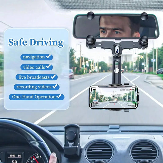Universal Clip-On Rotatable Extendable Car Phone Holder, Rearview Mirror Dash Cam Mount, DVR/GPS Phone Support Bracket