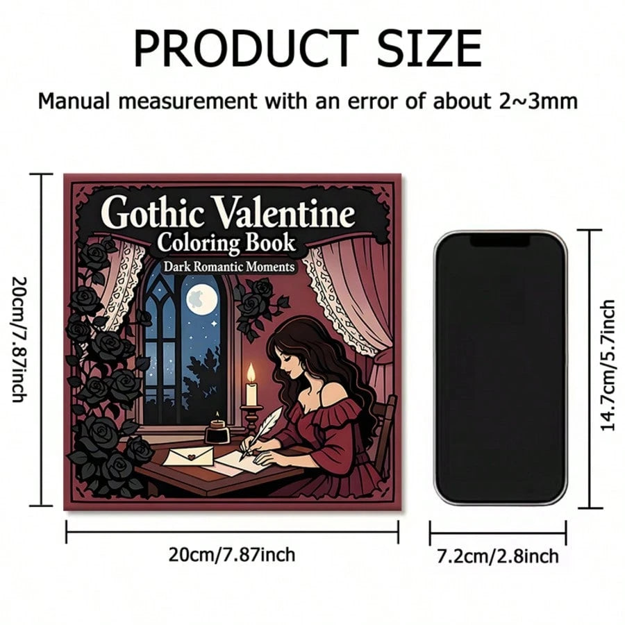 (Upgraded Luxury Edition, Thick Paper, 20.5 * 20.5cm) "Gothic Valentine's Day Coloring Page-25 Dark And Romantic Gothic Line Art Designs", Suitable For Couples And Families, Suitable For Parties, Val