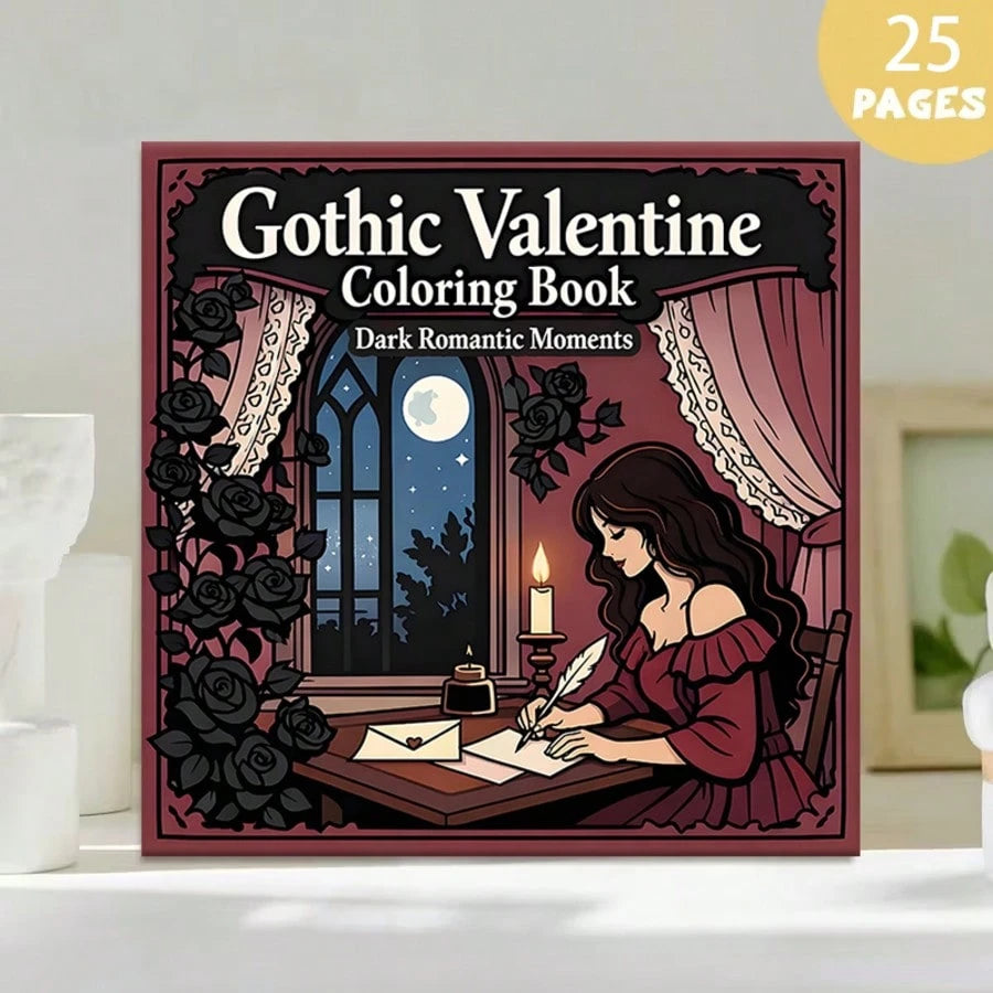 (Upgraded Luxury Edition, Thick Paper, 20.5 * 20.5cm) "Gothic Valentine's Day Coloring Page-25 Dark And Romantic Gothic Line Art Designs", Suitable For Couples And Families, Suitable For Parties, Val