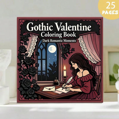 (Upgraded Luxury Edition, Thick Paper, 20.5 * 20.5cm) "Gothic Valentine's Day Coloring Page-25 Dark And Romantic Gothic Line Art Designs", Suitable For Couples And Families, Suitable For Parties, Val