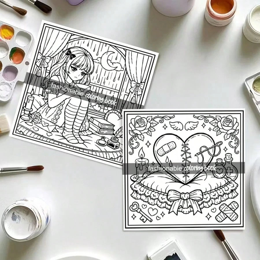 (Upgraded Luxury Edition, Thick Paper, 20.5 * 20.5cm) "Gothic Valentine's Day Coloring Page-25 Dark And Romantic Gothic Line Art Designs", Suitable For Couples And Families, Suitable For Parties, Val
