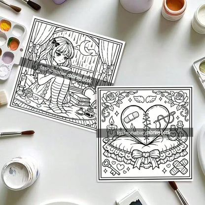 (Upgraded Luxury Edition, Thick Paper, 20.5 * 20.5cm) "Gothic Valentine's Day Coloring Page-25 Dark And Romantic Gothic Line Art Designs", Suitable For Couples And Families, Suitable For Parties, Val